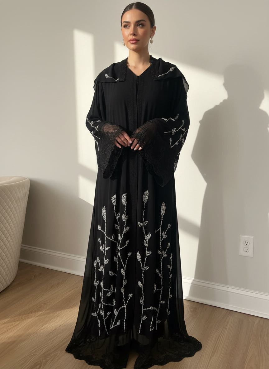 Midnight Lace Veil Abaya