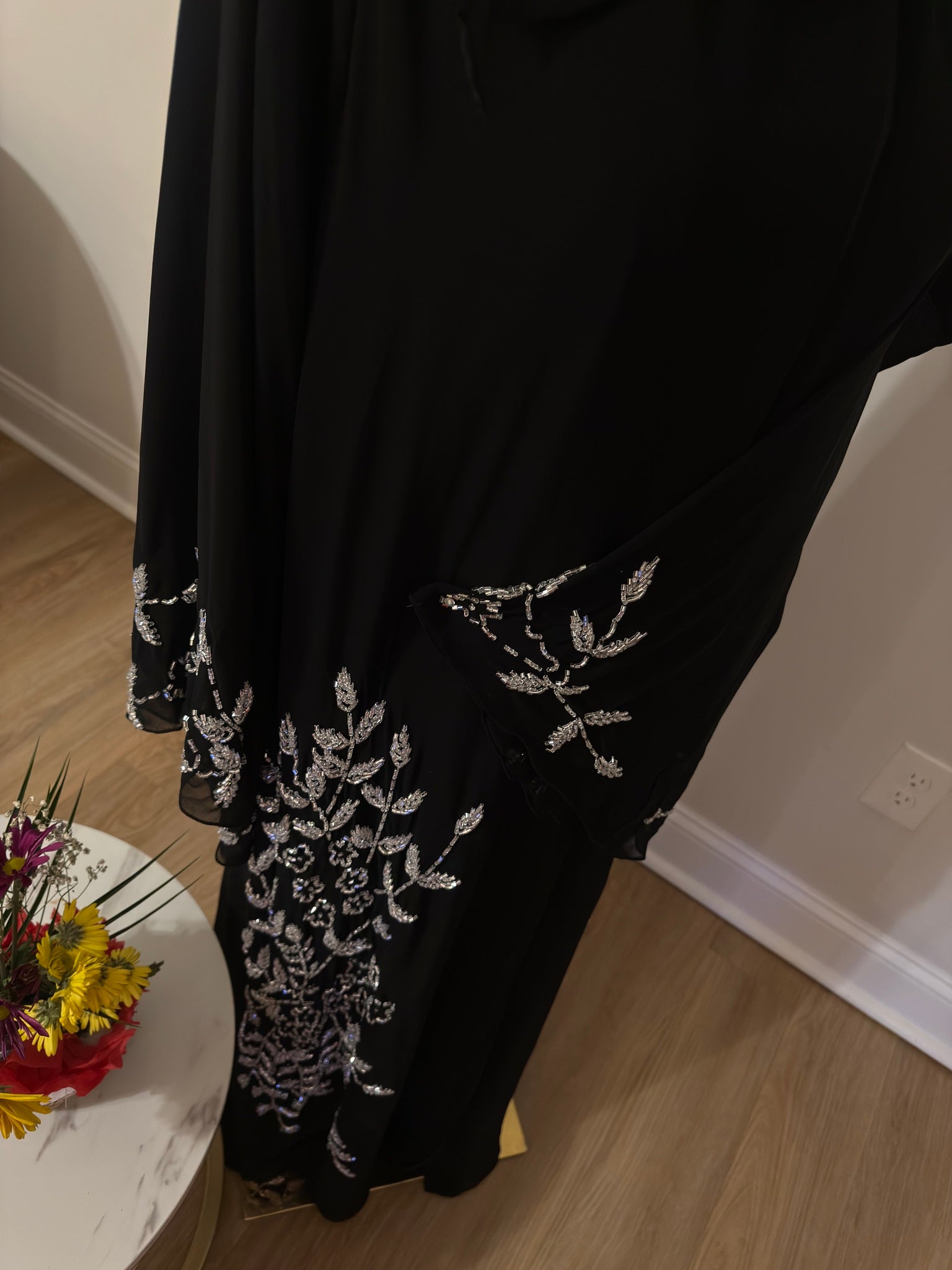 Midnight Silver Bloom Abaya
