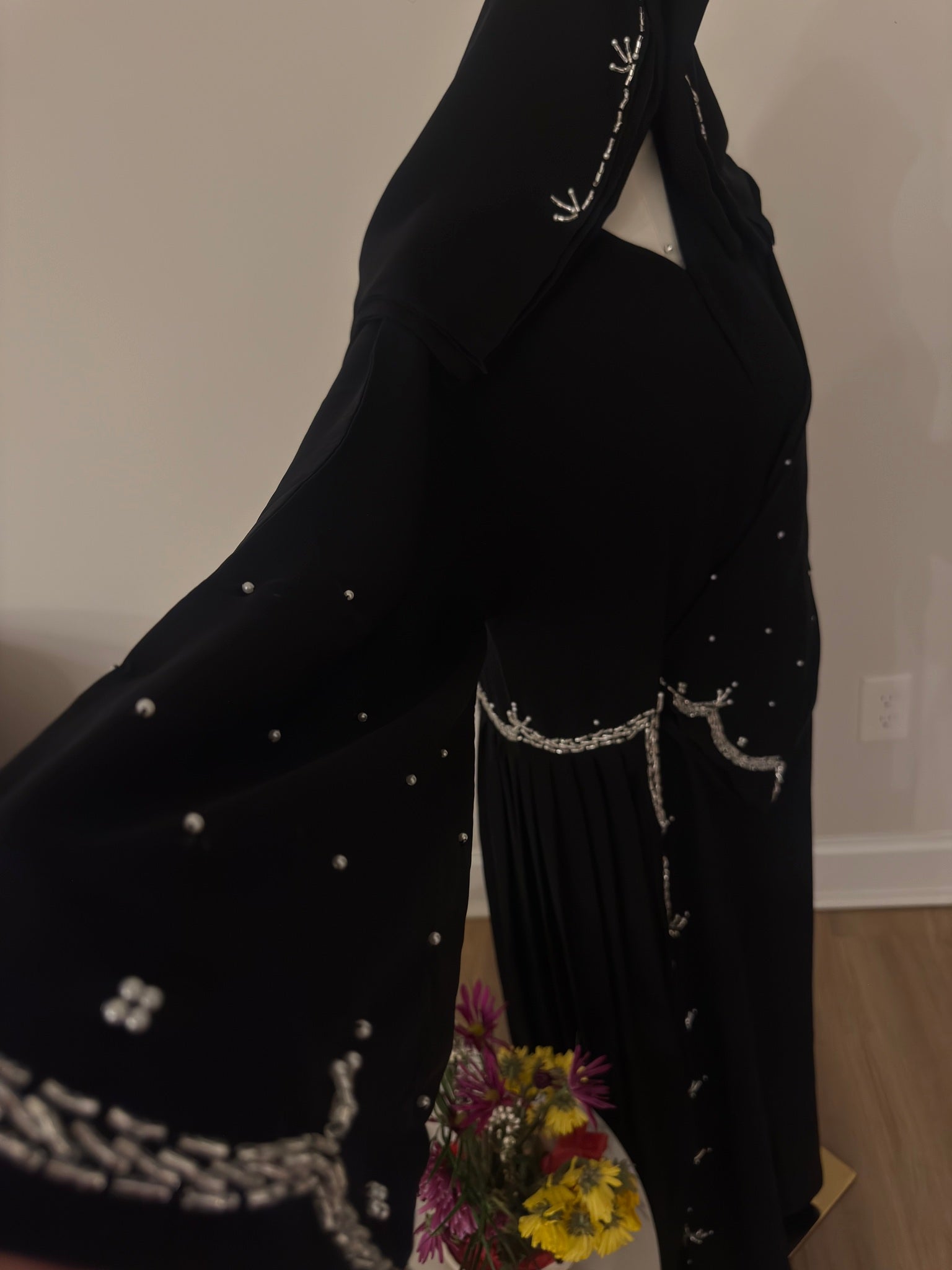 Midnight Pearl Cascade Abaya