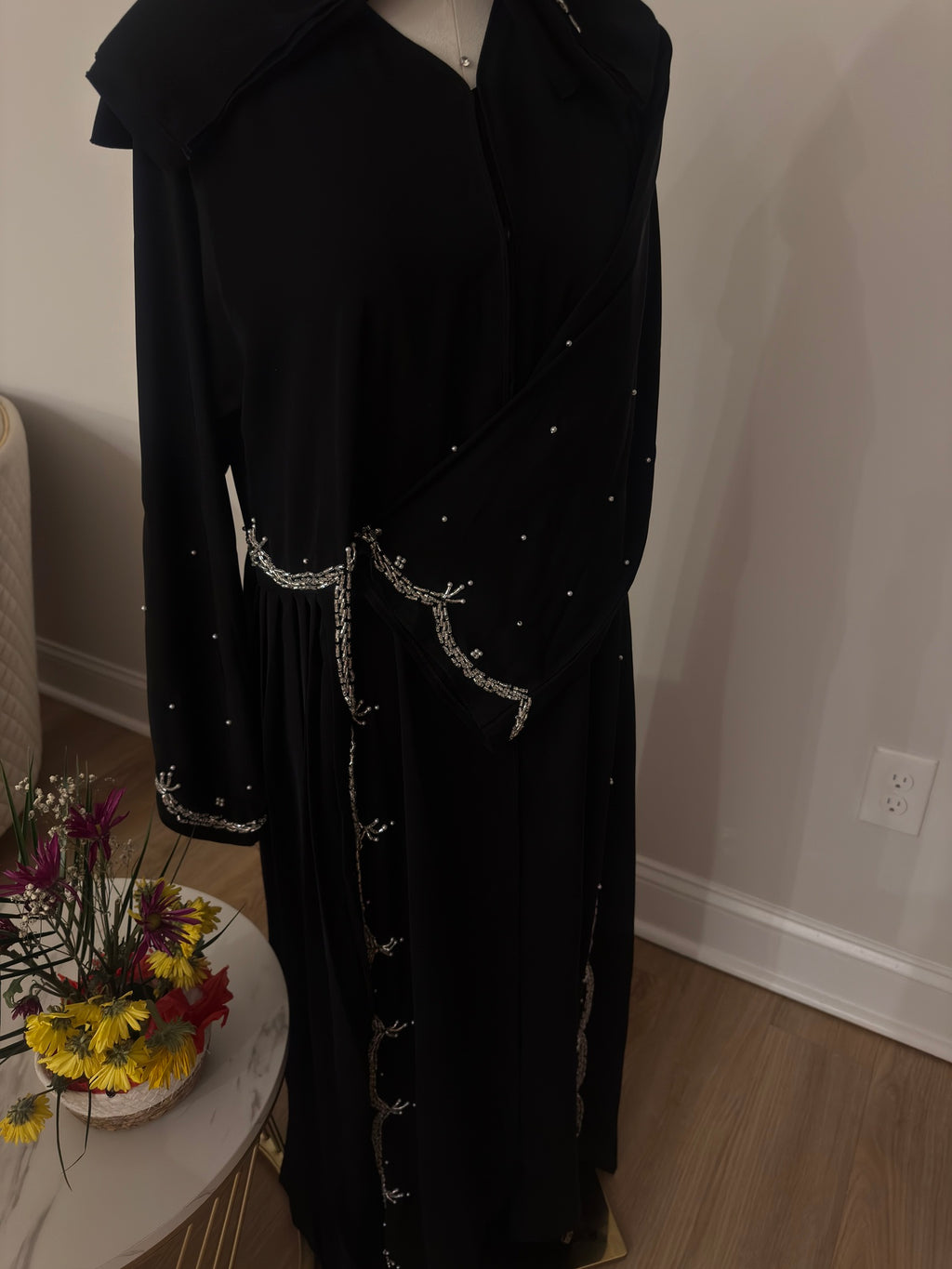 Midnight Pearl Cascade Abaya