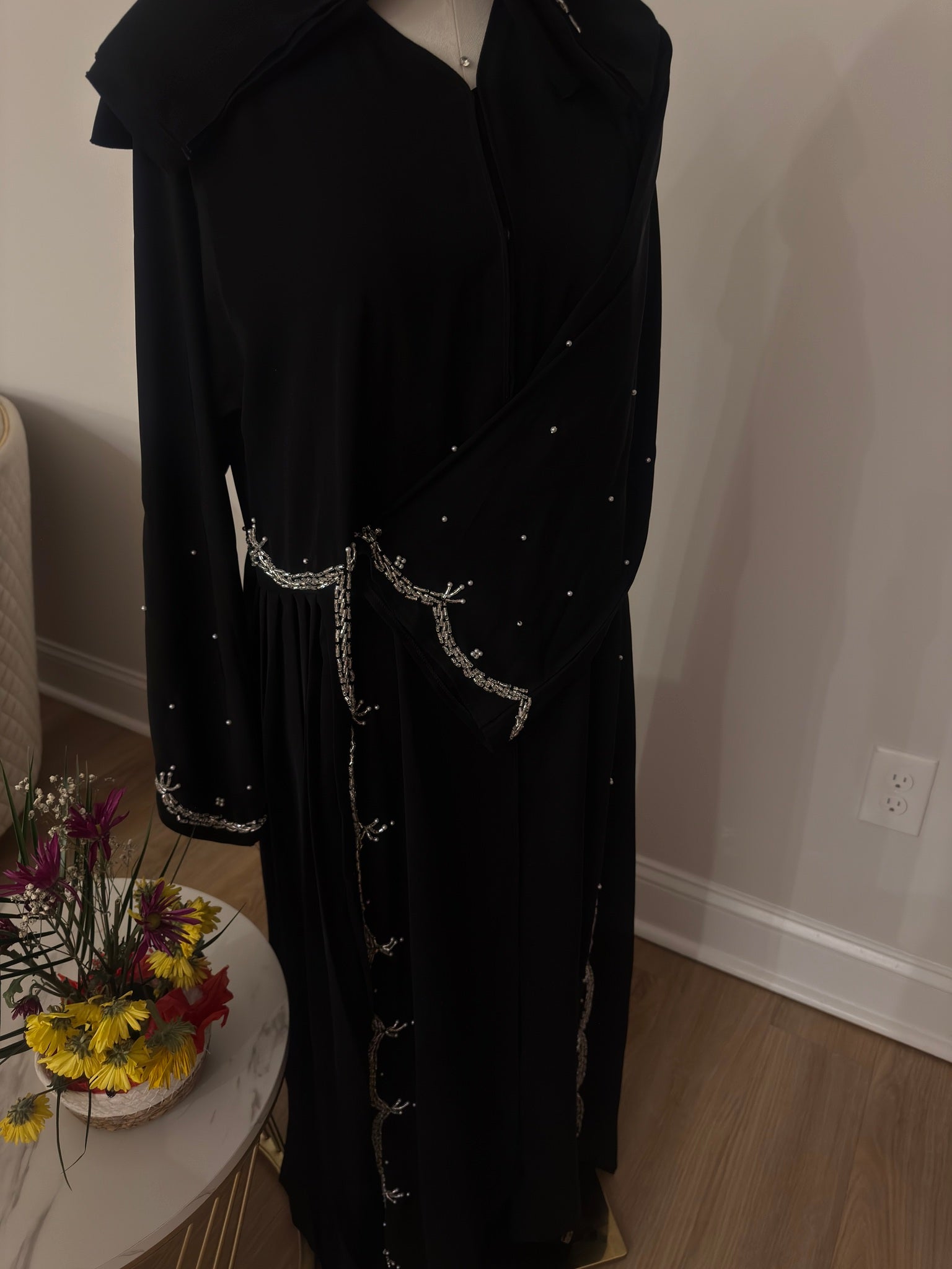 Midnight Pearl Cascade Abaya