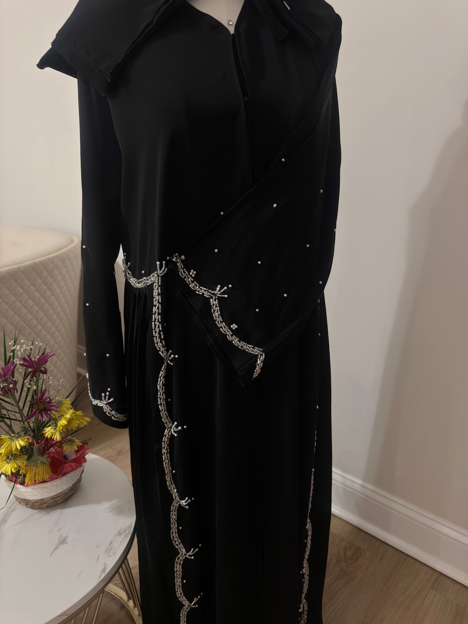 Midnight Pearl Cascade Abaya