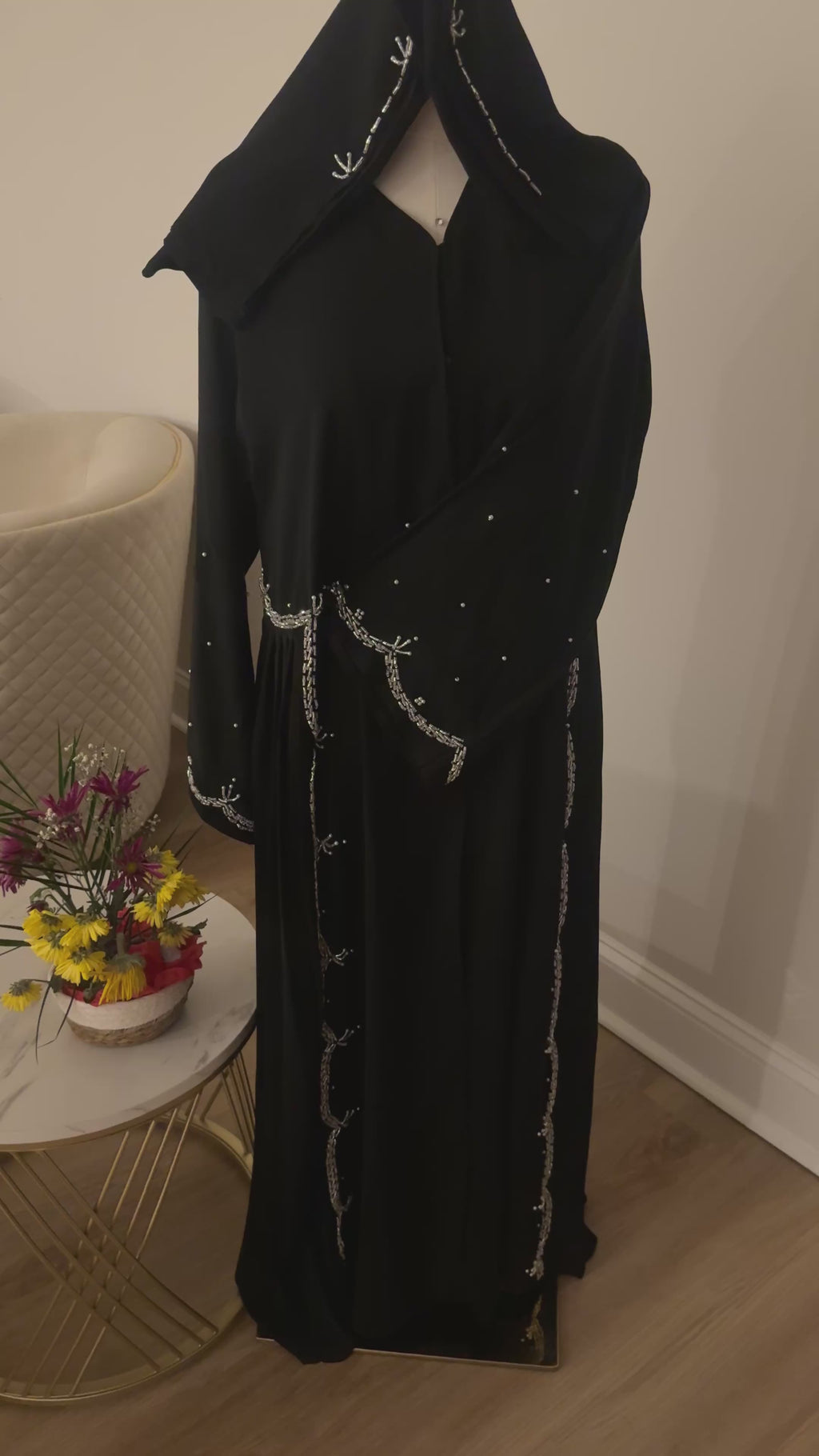 Midnight Pearl Cascade Abaya
