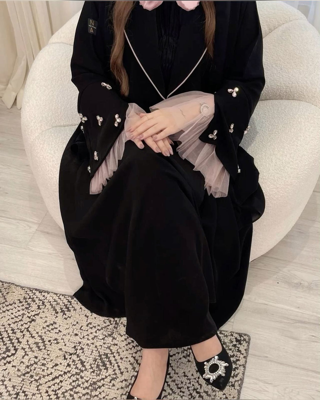 Blush Pink Crystal Elegance Abaya